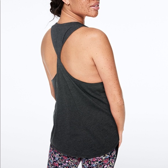 VS PINK “Love Pink” Dark Grey Twisted Back Muscle Tank - Picture 2 of 5